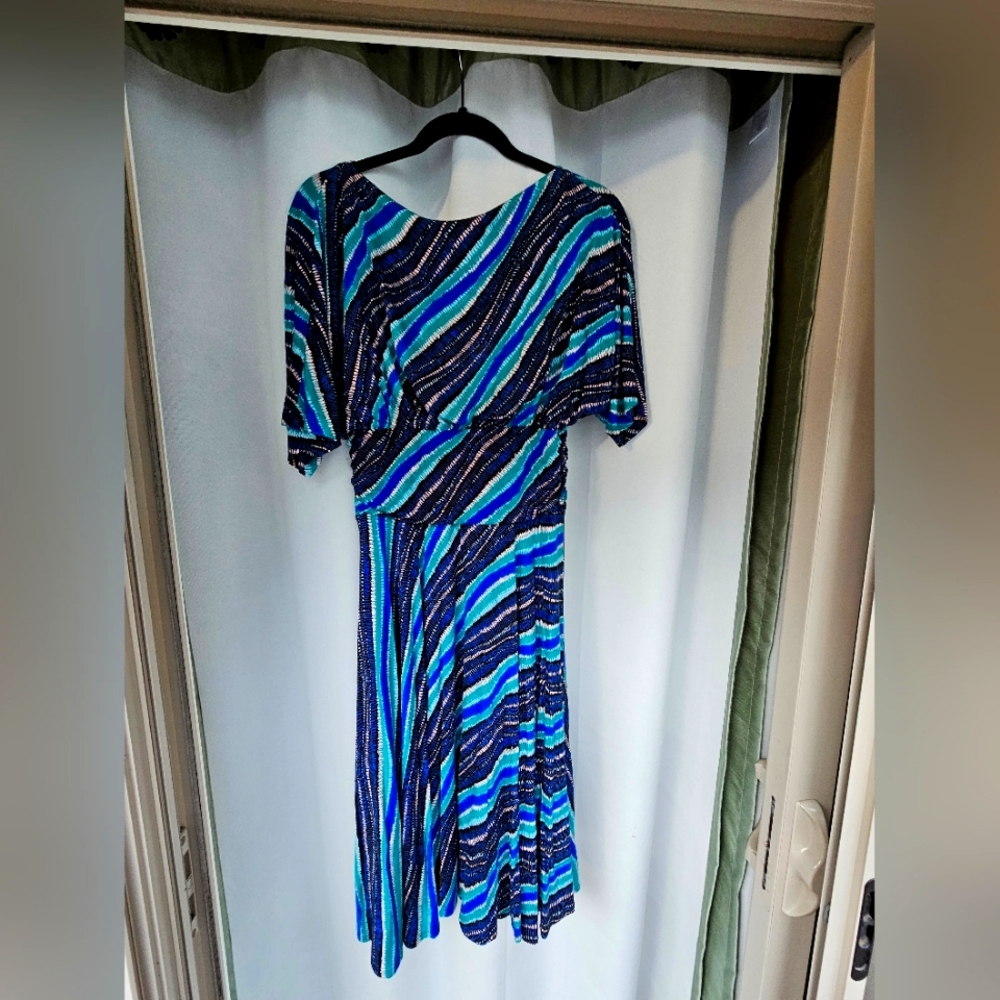 Plenty by Tracy Reese Blue Wave Pattern Cowl Frock Dress - Lined - Size L